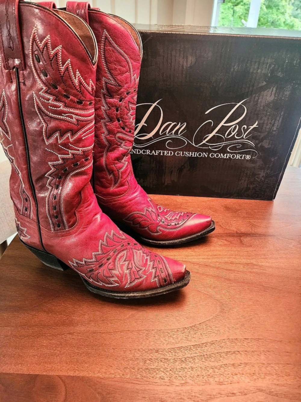 Dan Post Emmy Red Leather Embroidered Western Boots US 8.5